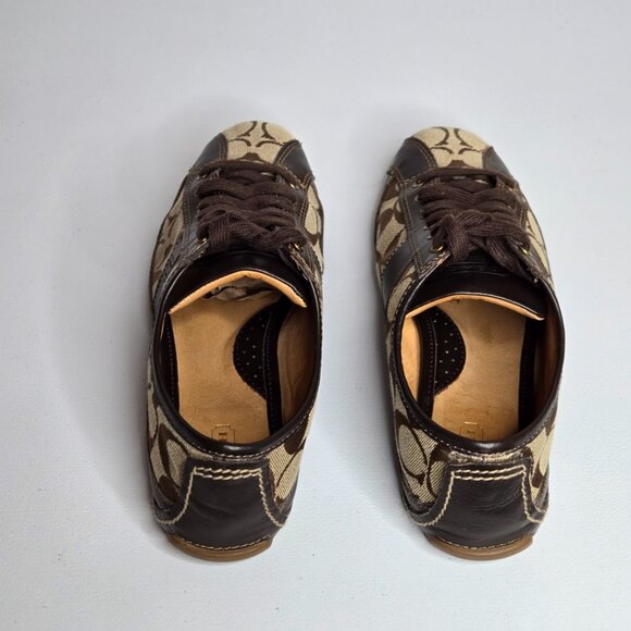 Coach Suee Khaki Chestnut Canvas Brown Leather Trim Sneaker Shoe Sz 8B A1258 - Picture 5 of 9